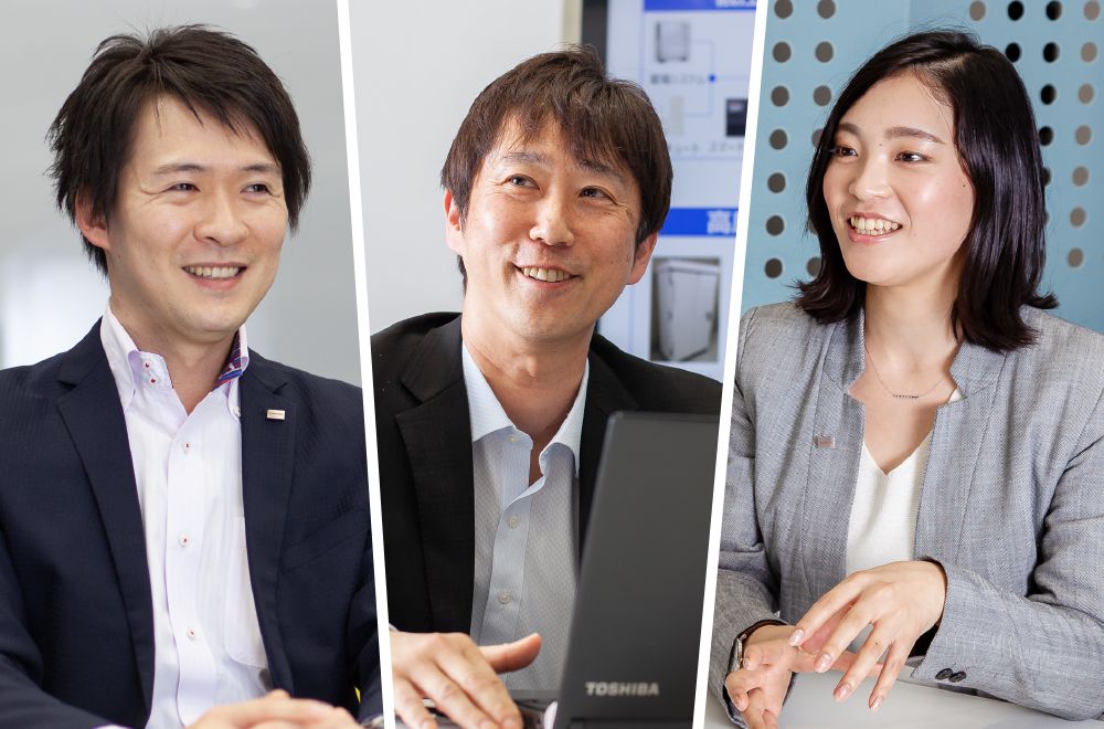 東芝能源系統株式會(huì )社 Grid Aggregation事業(yè)部能源物聯(lián)網(wǎng)推進(jìn)部 （左起依次）木村功太朗先生、新貝英己先生、丸山保奈美女士